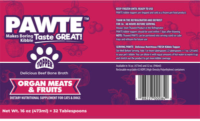 PAWTE Organ Meats & Fruit  16 oz. (473ml) 32 Tablespoons Kibble Topper