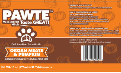 PAWTE Organ Meats & Pumpkin16 oz. (473ml) 32 Tablespoons Kibble Topper